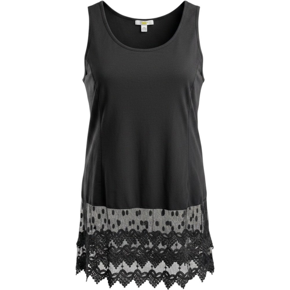 Kathleen Kirkwood Black Lace Mesh Hem Tank Top 1X Cotton Gothic Whimsigoth Shirt